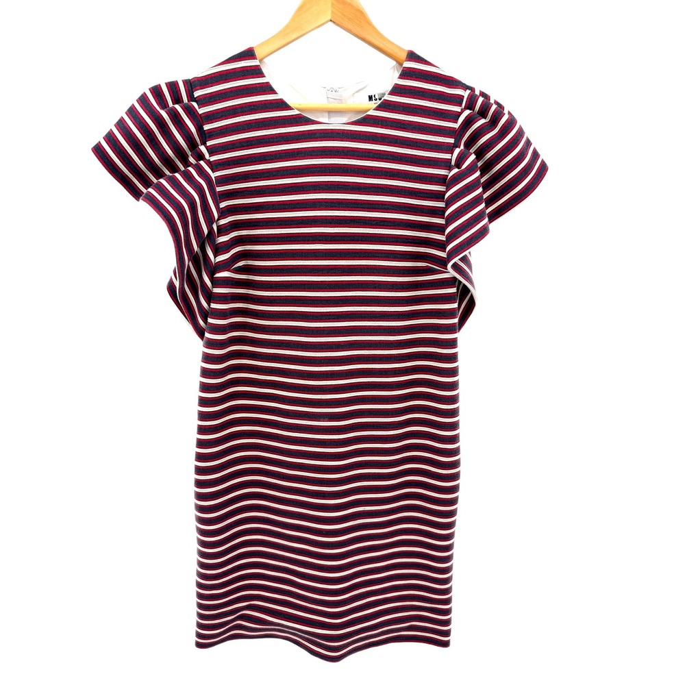 MSGM Milano Red White Navy Blue Striped Ruffle Sleeve Dress 8